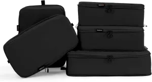 5 Set Compression Packing Cubes, Expandable Organizer Bags for Vacation, Travel Essentials for Suitcases, Backpacks and Carry-Ons (Black)