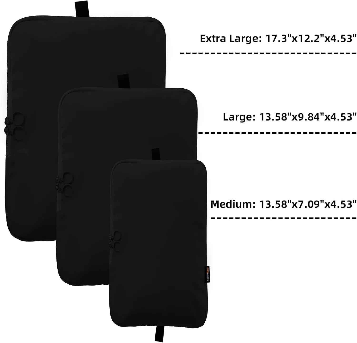 5 Set Compression Packing Cubes, Expandable Organizer Bags for Vacation, Travel Essentials for Suitcases, Backpacks and Carry-Ons (Black)