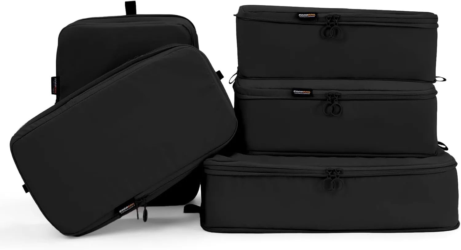 5 Set Compression Packing Cubes, Expandable Organizer Bags for Vacation, Travel Essentials for Suitcases, Backpacks and Carry-Ons (Black)