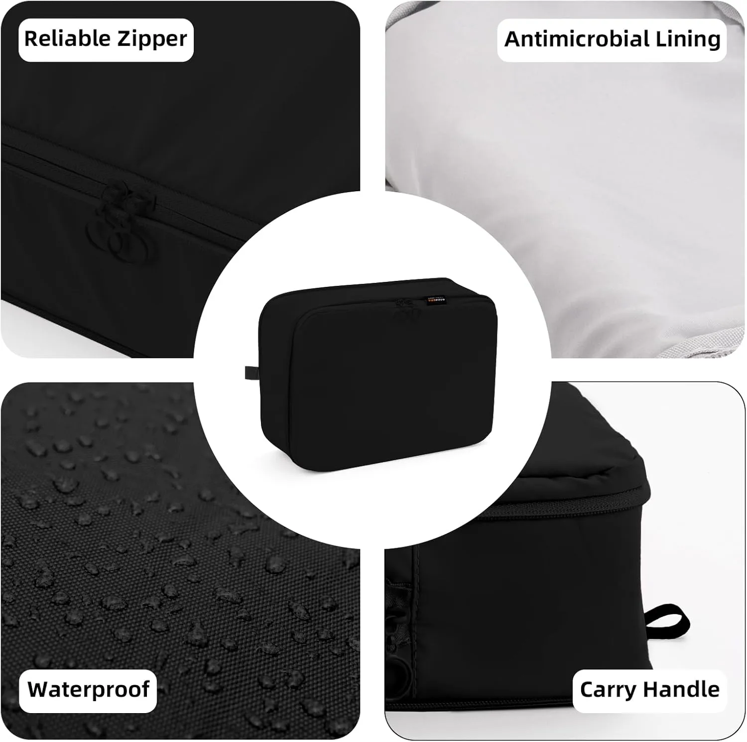 5 Set Compression Packing Cubes, Expandable Organizer Bags for Vacation, Travel Essentials for Suitcases, Backpacks and Carry-Ons (Black)