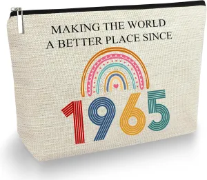 60th Birthday Gifts For Her, Women - Gifts for 60th Birthday - Mothers Day Bags For Woman - 60th Bday Decorations For Sister, Female, Friends - 1965 Canvas Makeup Bag - Turning 60th Gift
