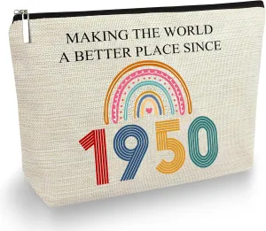 75th Birthday Gifts For Her, Women - Gifts for 75th Birthday - Mothers Day Bags For Woman - 75th Bday Decorations For Sister, Female, Friends - 1950 Canvas Makeup Bag - Turning 75th Gift