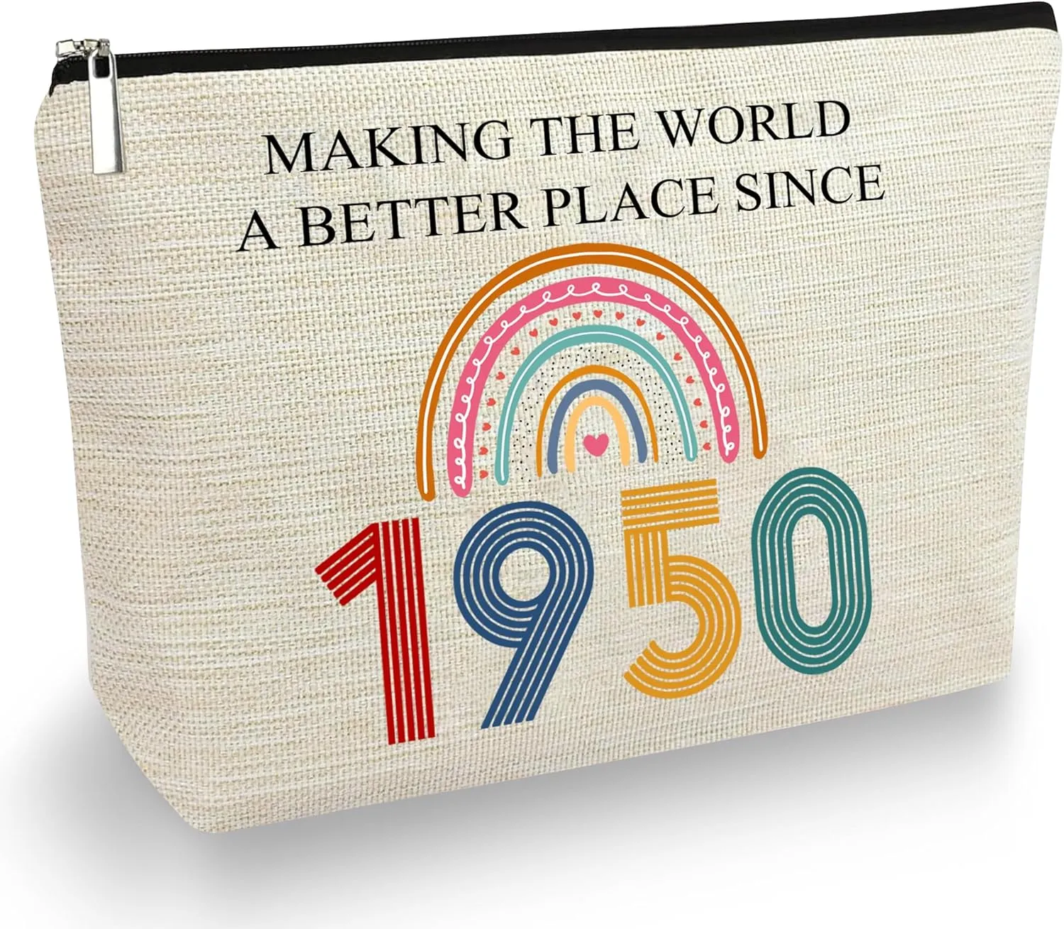 75th Birthday Gifts For Her, Women - Gifts for 75th Birthday - Mothers Day Bags For Woman - 75th Bday Decorations For Sister, Female, Friends - 1950 Canvas Makeup Bag - Turning 75th Gift