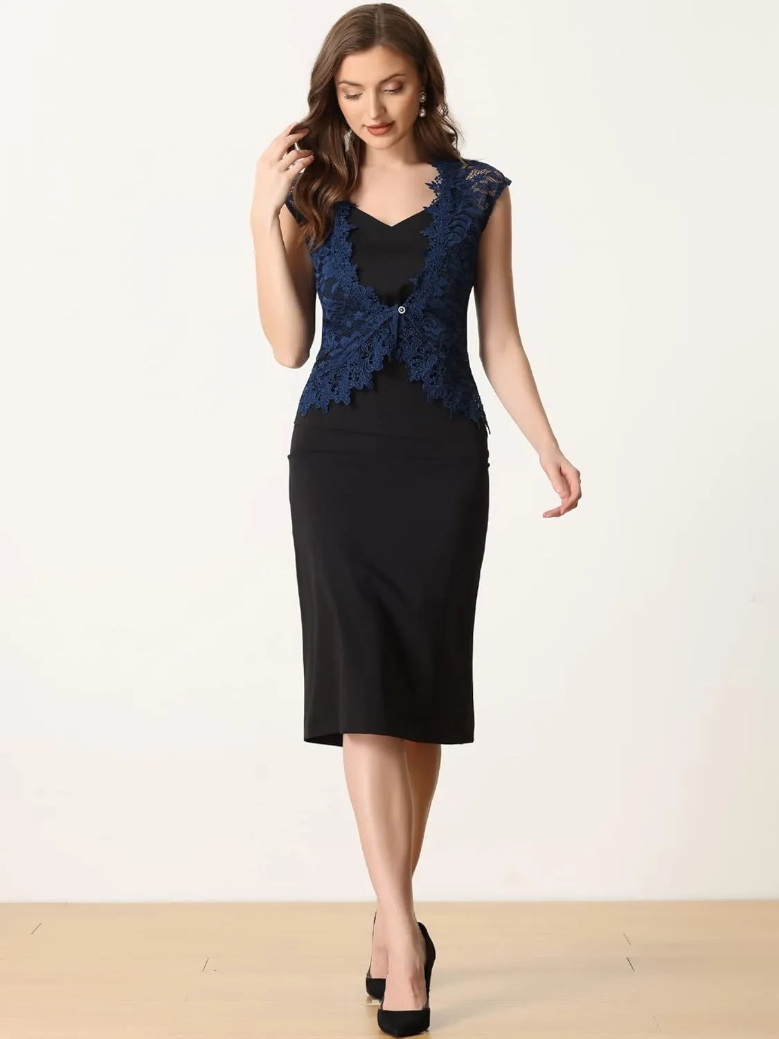 Allegra K Floral Lace Shrug for Women's Wedding Guest Cap Sleeve Formal Sheer Bolero Cardigan
