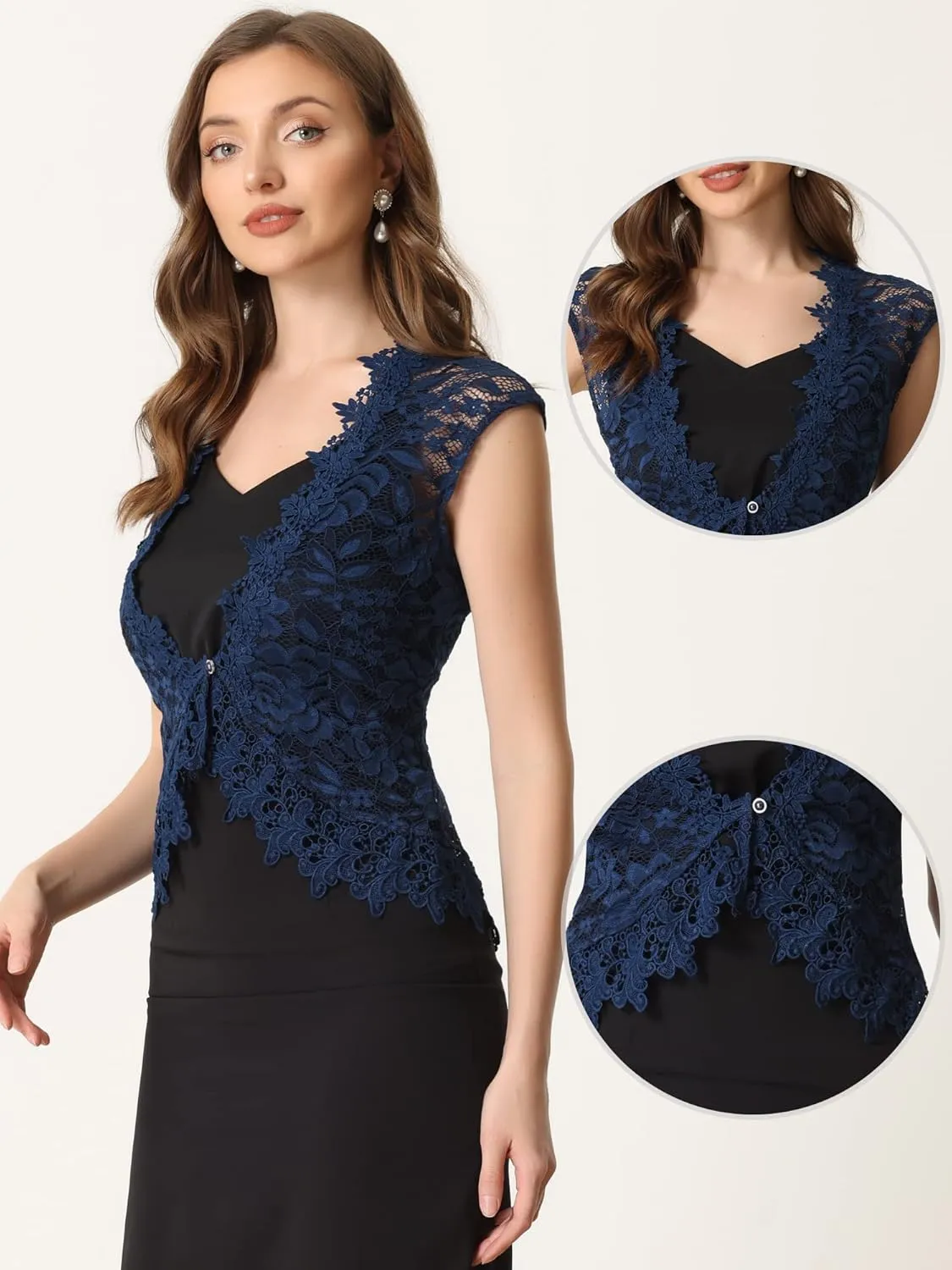 Allegra K Floral Lace Shrug for Women's Wedding Guest Cap Sleeve Formal Sheer Bolero Cardigan