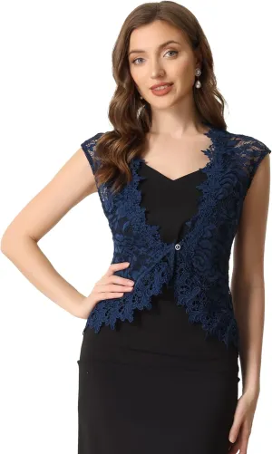 Allegra K Floral Lace Shrug for Women's Wedding Guest Cap Sleeve Formal Sheer Bolero Cardigan