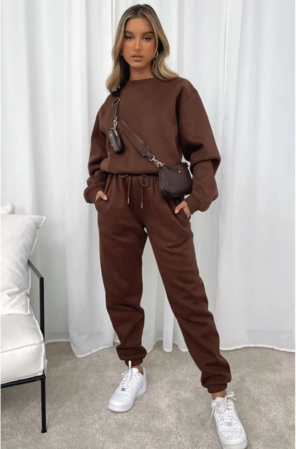 Alunzoem Jogger Sets for Women 2 Piece Sweatsuit Outfits Long Sleeve Pullover Sweatshirt Pants Set Tracksuit