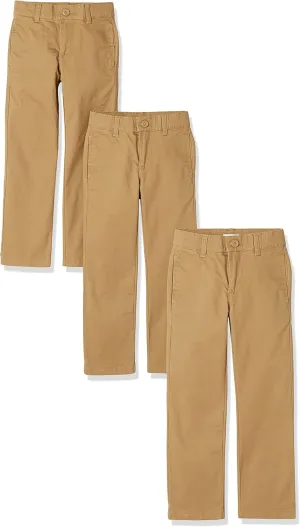 Amazon Essentials Boys and Toddlers' Uniform Straight-Fit Flat-Front Chino Khaki Pants, Multipacks