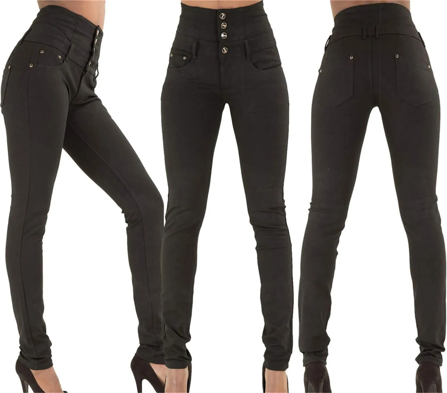 Andongnywell Flare Jeans Women High Rise Stretchy Skinny Jeans Butt Lifting Slim Fit Denim Pants Multiple Buttons Trouser