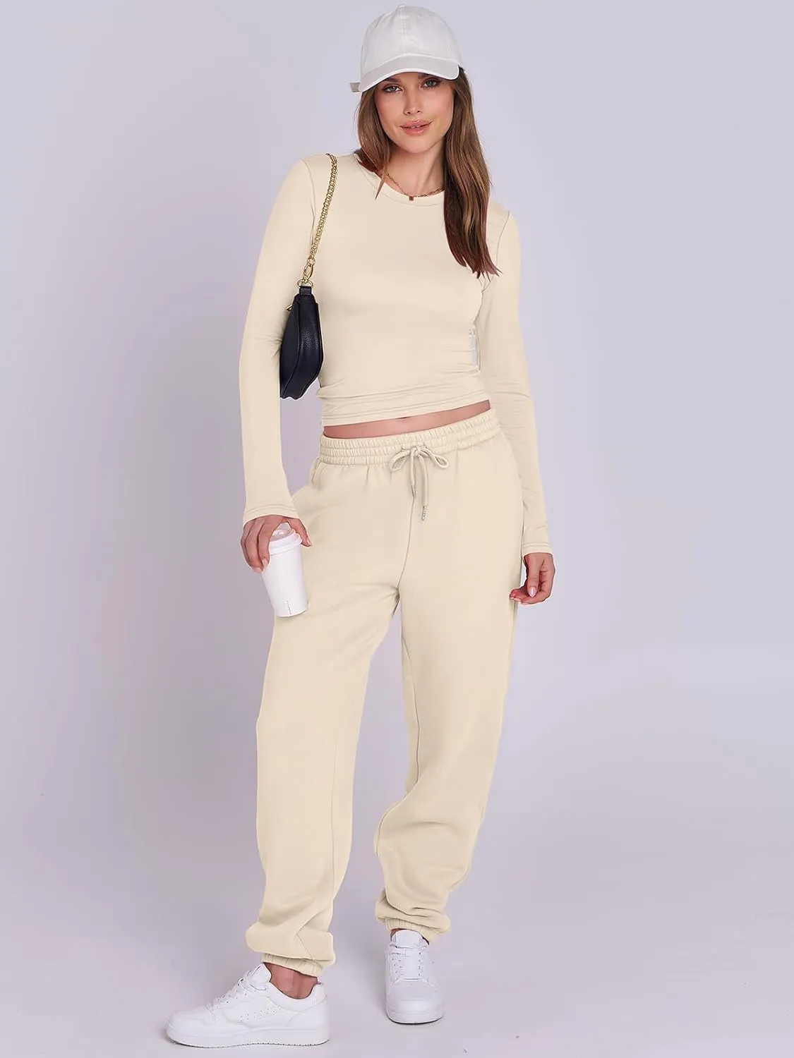 ANRABESS Womens 2 Piece Sweatsuits Long Sleeve Tight Shirt Tops Joggers Fleece Sweatpants Sets 2024 Fall Sweat Lounge Outfits