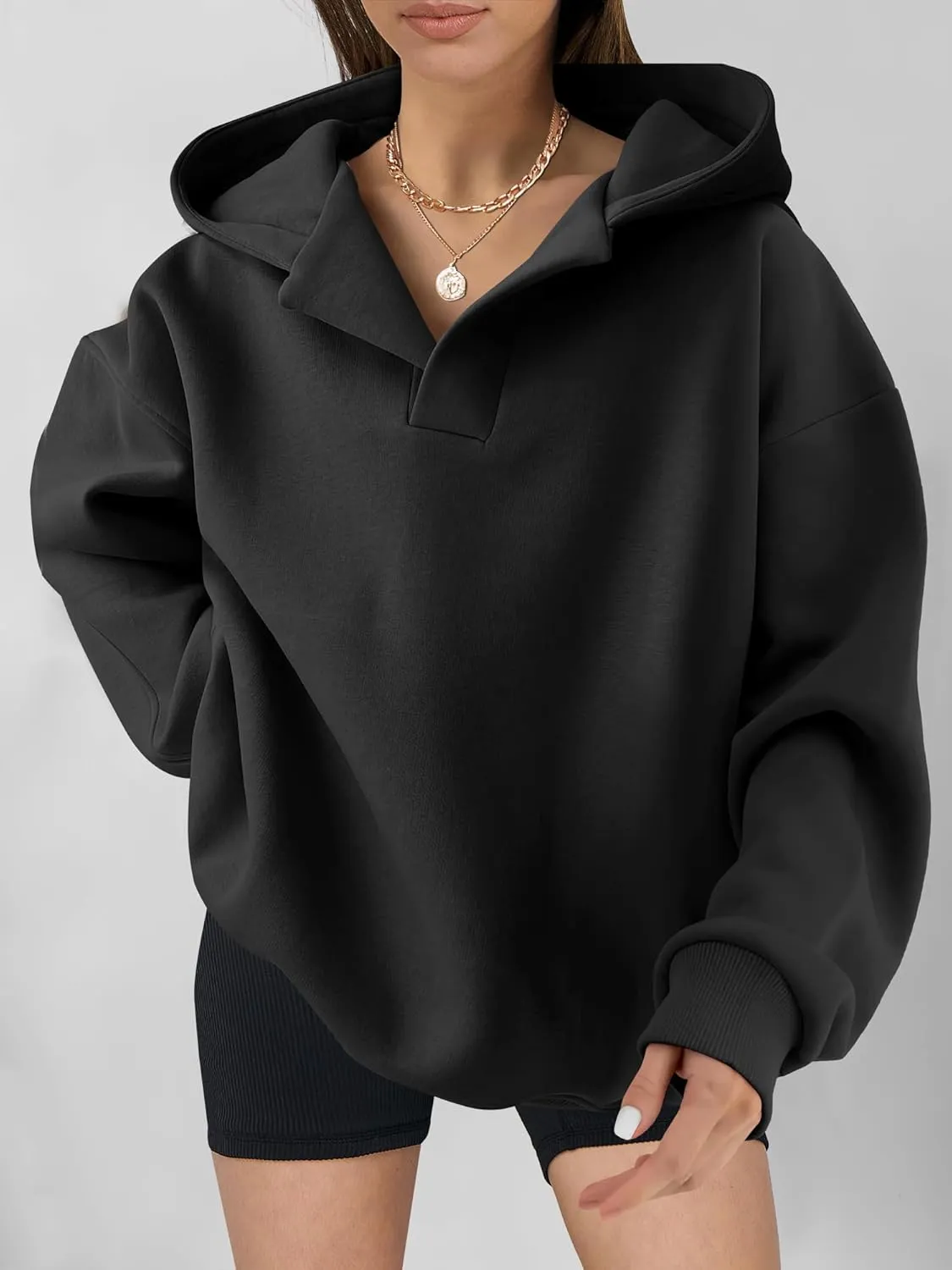 ANRABESS Womens Oversized Hoodies V Neck Sweatshirts Long Sleeve Pullover Casual Fall Teen Girls Preppy Clothes 2025 Trendy
