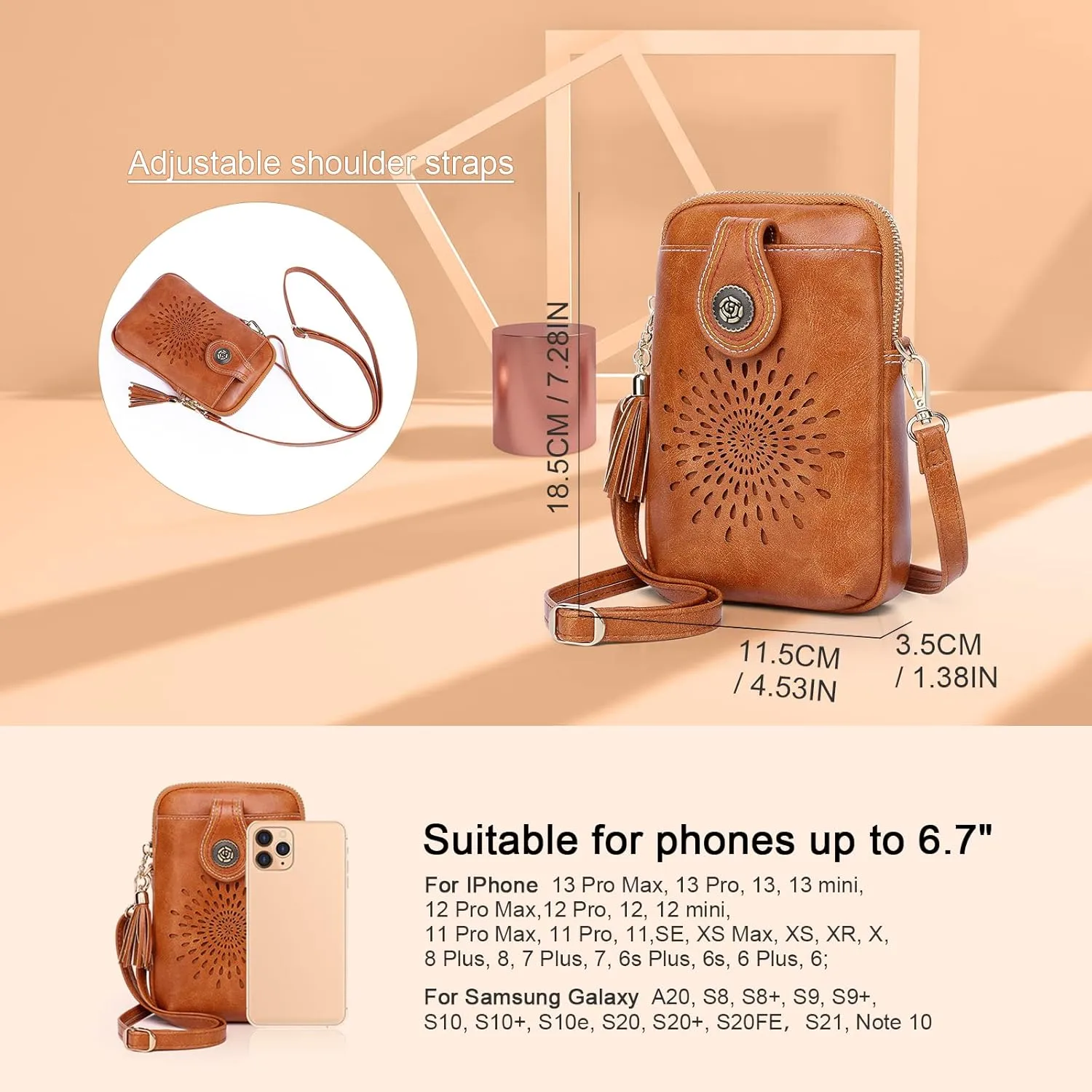 APHISON Small Crossbody Bags for Women, Lightweight Vegan Leather Cell Phone Purse, Cute Purses with Tassels