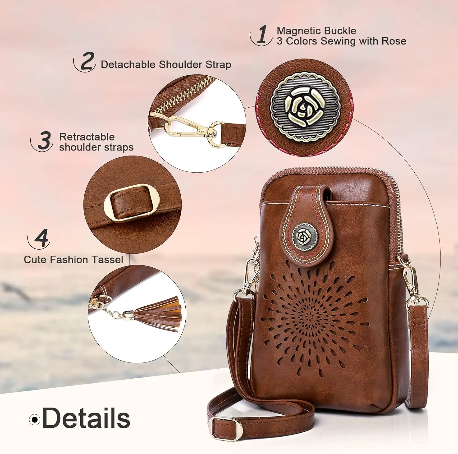 APHISON Small Crossbody Bags for Women, Lightweight Vegan Leather Cell Phone Purse, Cute Purses with Tassels
