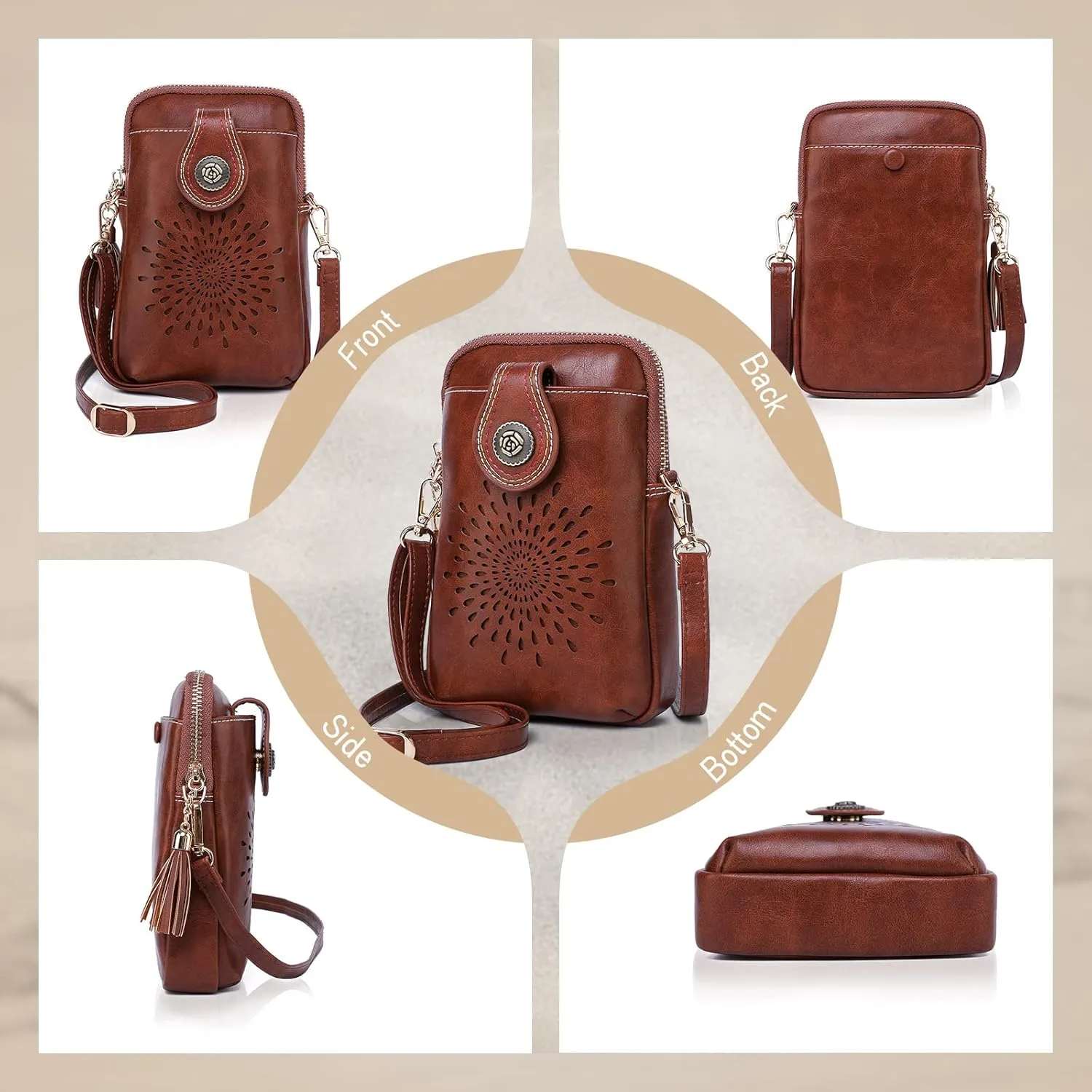 APHISON Small Crossbody Bags for Women, Lightweight Vegan Leather Cell Phone Purse, Cute Purses with Tassels
