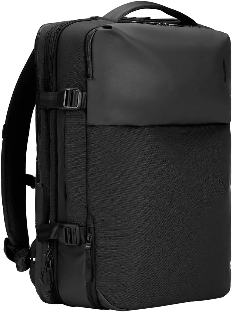 A.R.C. Travel Pack - ReSpun 100% Recycled Polyester, 38L Backpack, RFID-Blocking, Shoe Compartment, Expansion Zipper, Ergonomic Straps, Laptop Compartment for 16 PC/Mac, Travel Pass Through - Black