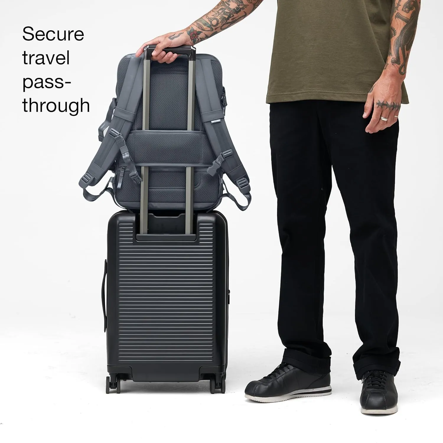 A.R.C. Travel Pack - ReSpun 100% Recycled Polyester, 38L Backpack, RFID-Blocking, Shoe Compartment, Expansion Zipper, Ergonomic Straps, Laptop Compartment for 16 PC/Mac, Travel Pass Through - Navy