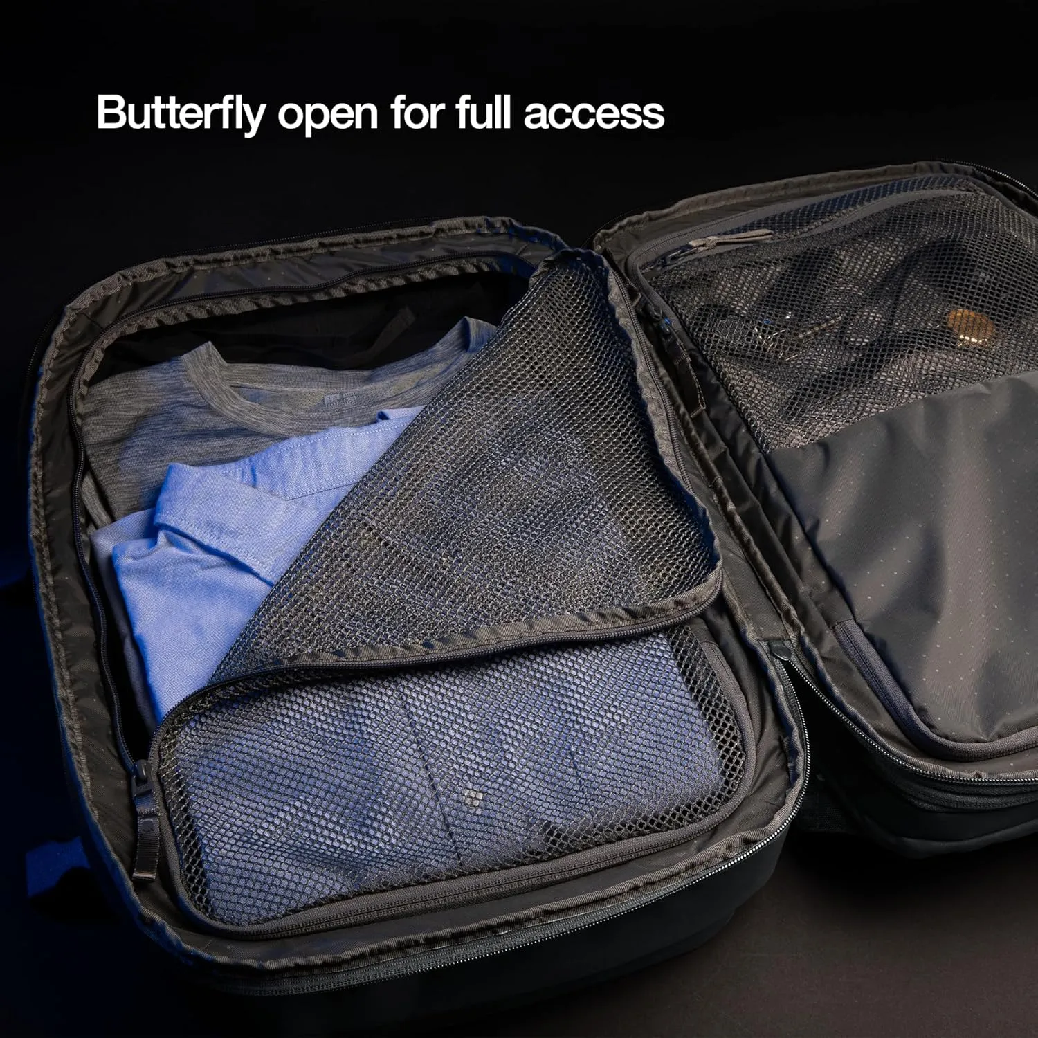 A.R.C. Travel Pack - ReSpun 100% Recycled Polyester, 38L Backpack, RFID-Blocking, Shoe Compartment, Expansion Zipper, Ergonomic Straps, Laptop Compartment for 16 PC/Mac, Travel Pass Through - Navy