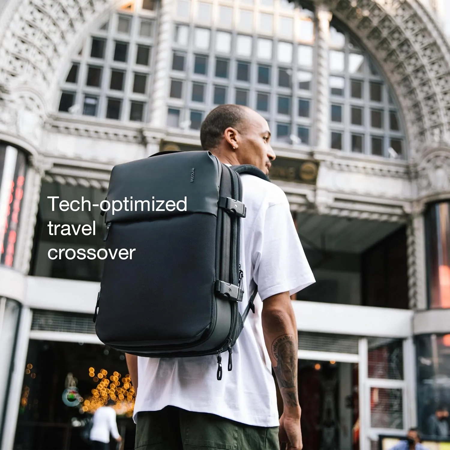 A.R.C. Travel Pack - ReSpun 100% Recycled Polyester, 38L Backpack, RFID-Blocking, Shoe Compartment, Expansion Zipper, Ergonomic Straps, Laptop Compartment for 16 PC/Mac, Travel Pass Through - Navy
