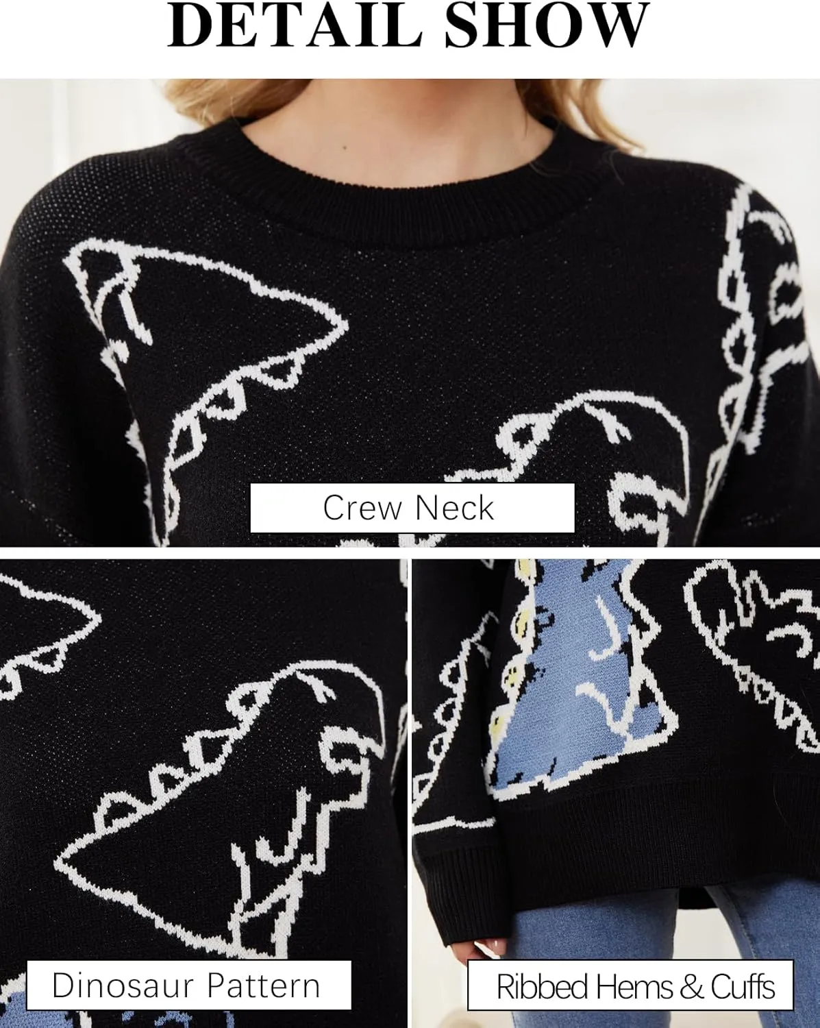 Arssm Dinosaur Sweater Women y2k Vintage Oversized Graphic Streetwear Knit Sweater Casual Cute Kawaii Tops