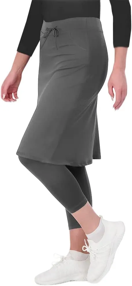 Aurgelmir Women's Tennis Golf Skirts Workout Skirted Leggings Yoga Capri Pants with Skirts Skorts Pockets