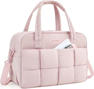 BAGSMART Gym Bag for Women, 29L Puffer Travel Duffle Bag for Travel with Laptop Compartment, Weekender Bags for Women, Carry On Duffel Bag Personal Item Bag, Baby Pink