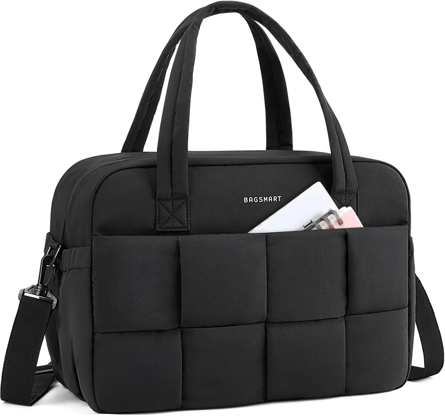 BAGSMART Gym Bag for Women, 29L Puffer Travel Duffle Bag for Travel with Laptop Compartment, Weekender Bags for Women, Carry On Duffel Bag Personal Item Bag, Black