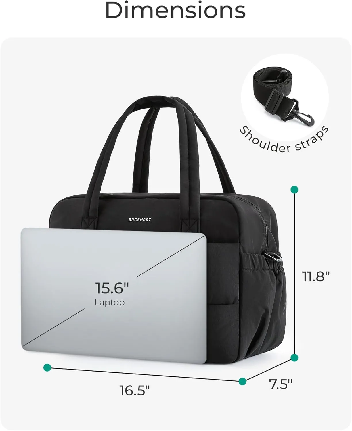 BAGSMART Gym Bag for Women, 29L Puffer Travel Duffle Bag for Travel with Laptop Compartment, Weekender Bags for Women, Carry On Duffel Bag Personal Item Bag, Black