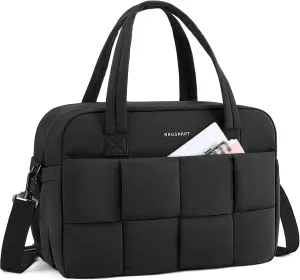 BAGSMART Gym Bag for Women, 29L Puffer Travel Duffle Bag for Travel with Laptop Compartment, Weekender Bags for Women, Carry On Duffel Bag Personal Item Bag, Black