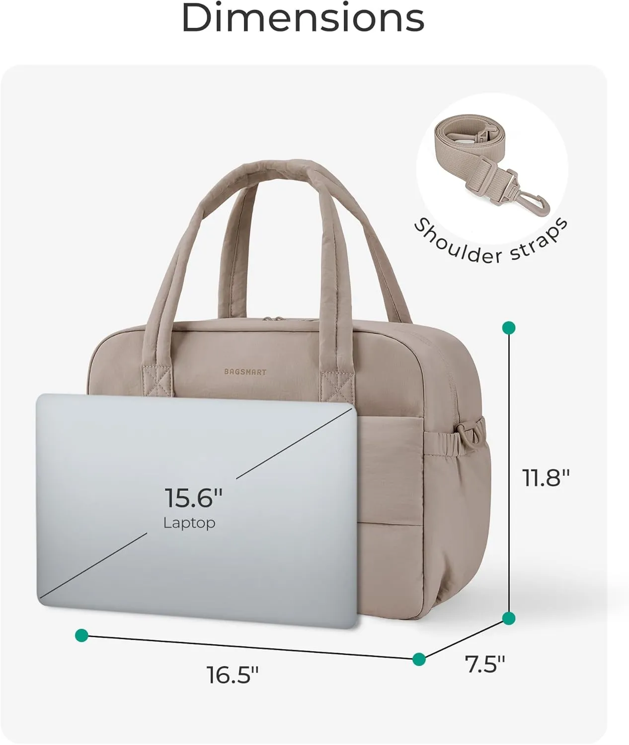 BAGSMART Gym Bag for Women, 29L Puffer Travel Duffle Bag for Travel with Laptop Compartment, Weekender Bags for Women, Carry On Duffel Bag Personal Item Bag, Camel