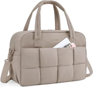 BAGSMART Gym Bag for Women, 29L Puffer Travel Duffle Bag for Travel with Laptop Compartment, Weekender Bags for Women, Carry On Duffel Bag Personal Item Bag, Camel