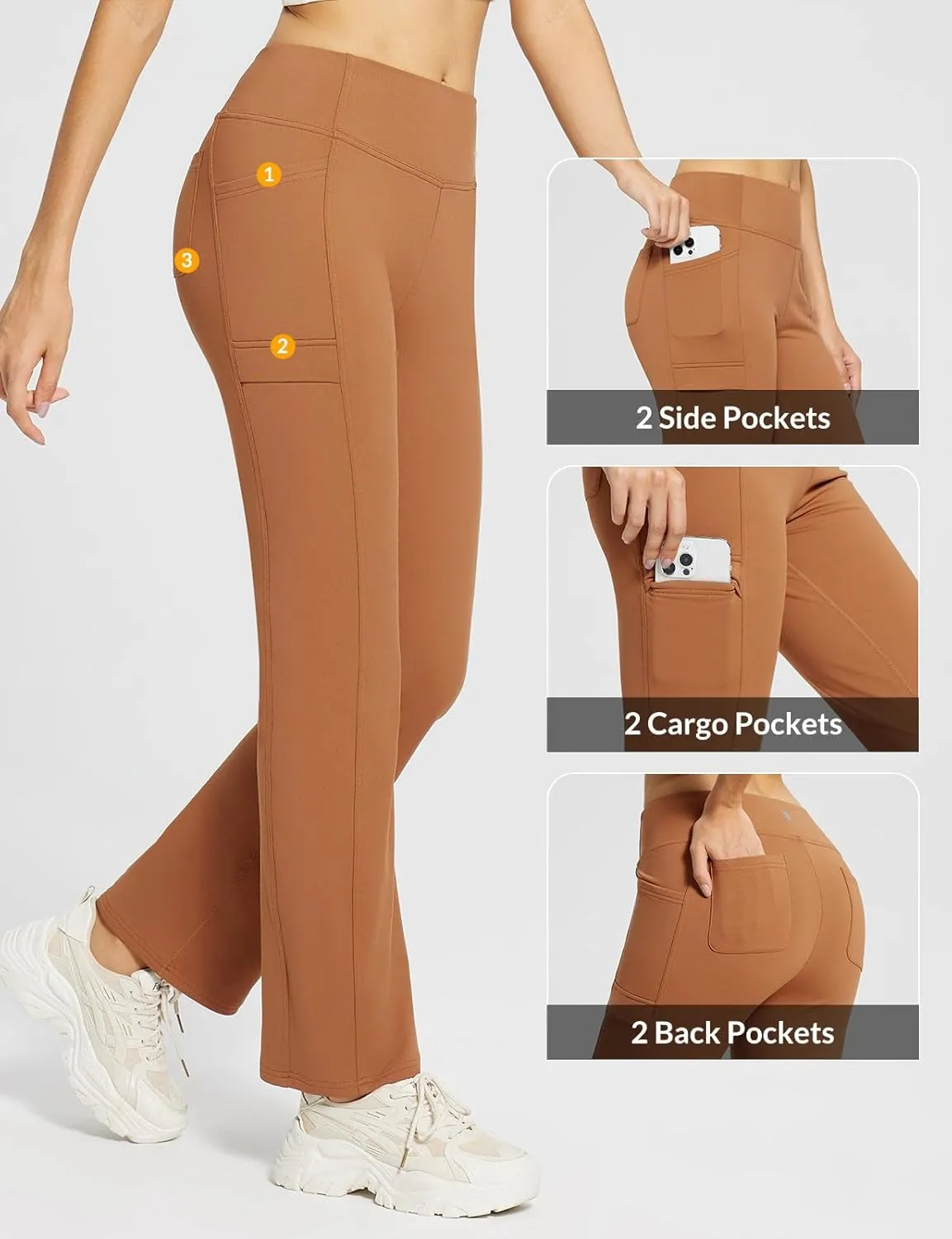 baleaf Women's Fleece Lined Pants Yoga Pants Warm Thermal Winter High Waisted Straight Leg Leggings with 6 Pockets