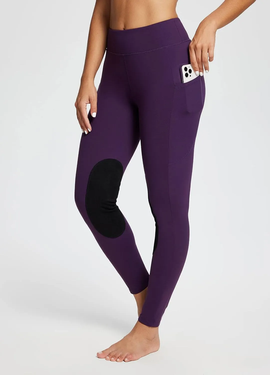 baleaf Women's Winter Riding Pants Horse Breeches Knee-Patch Fleece Horseback Equestrian Tights Pockets Leggings