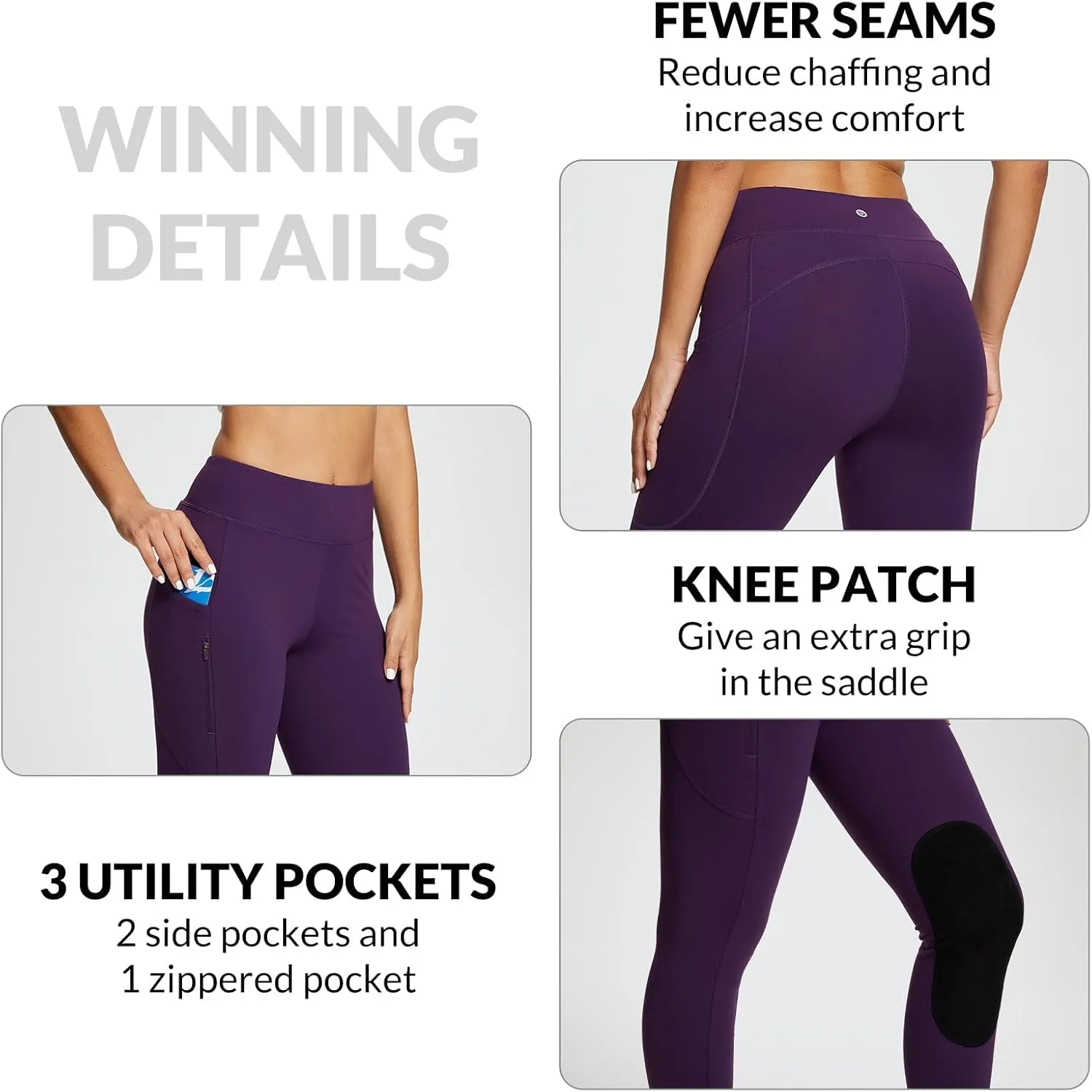 baleaf Women's Winter Riding Pants Horse Breeches Knee-Patch Fleece Horseback Equestrian Tights Pockets Leggings