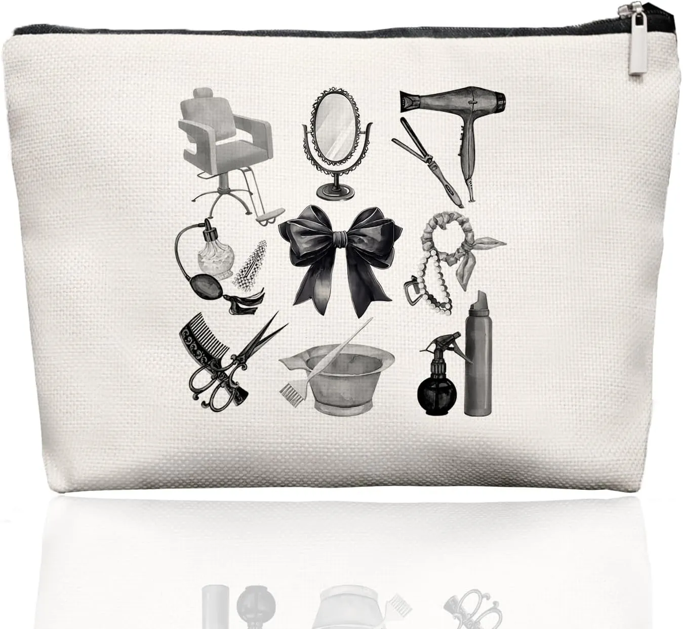 Black & White Hairstylist Makeup Bag, Aesthetic Salon Travel Organizer, Cosmetology Student Gifts for Women, Hairdresser Accessories Pouch for Teen Girls, 7.5 x 10 in