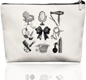 Black & White Hairstylist Makeup Bag, Aesthetic Salon Travel Organizer, Cosmetology Student Gifts for Women, Hairdresser Accessories Pouch for Teen Girls, 7.5 x 10 in