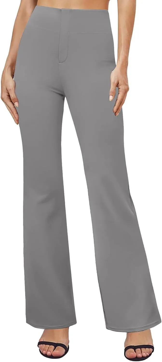 Bootcut Dress Pants for Women Solid High Waisted Straight Pant Regular Business Casual Work Trousers with Pockets