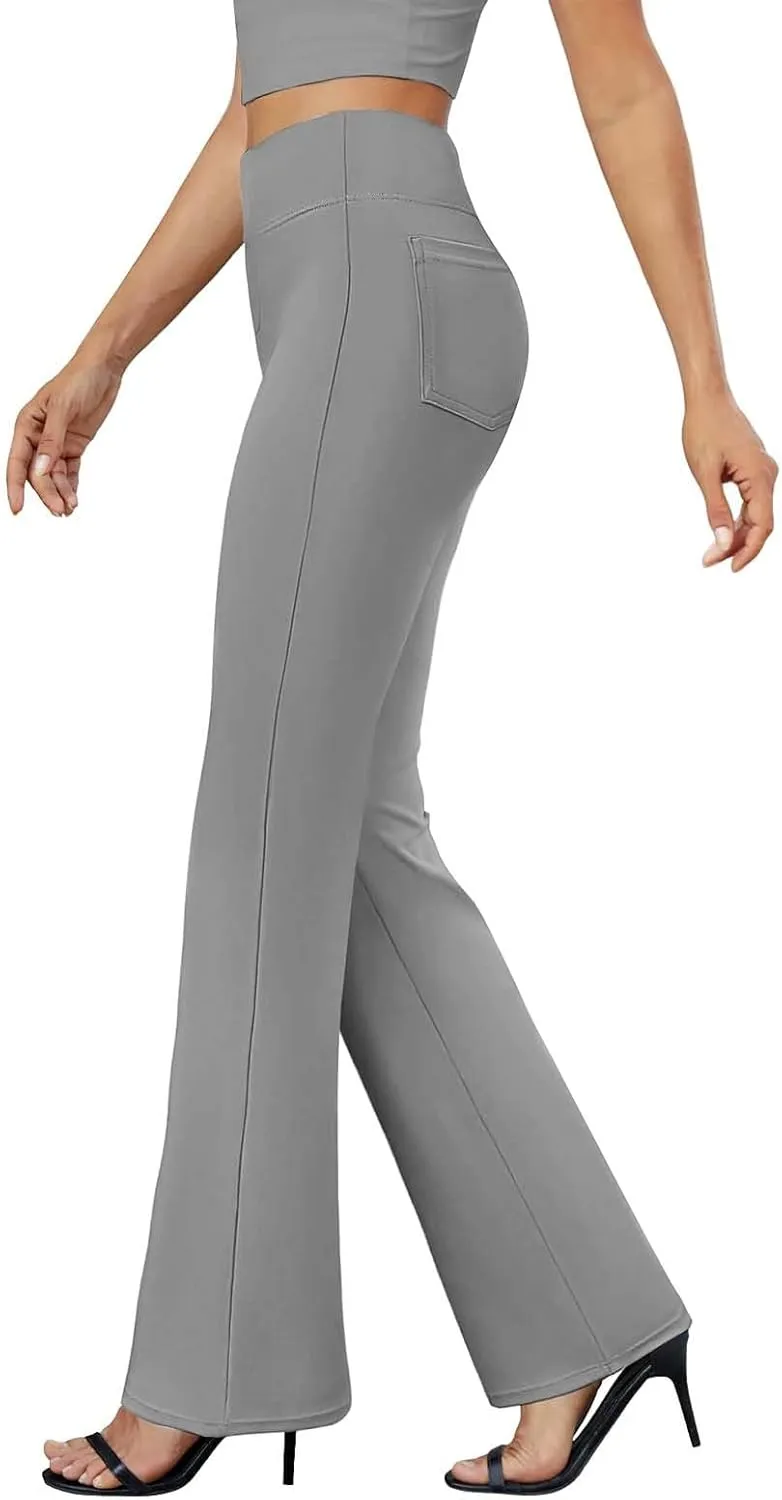 Bootcut Dress Pants for Women Solid High Waisted Straight Pant Regular Business Casual Work Trousers with Pockets