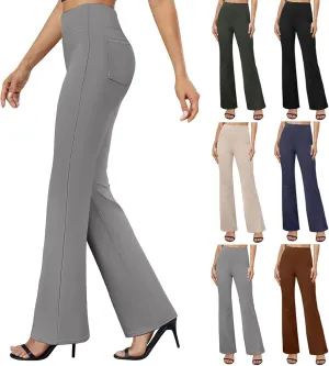 Bootcut Dress Pants for Women Solid High Waisted Straight Pant Regular Business Casual Work Trousers with Pockets
