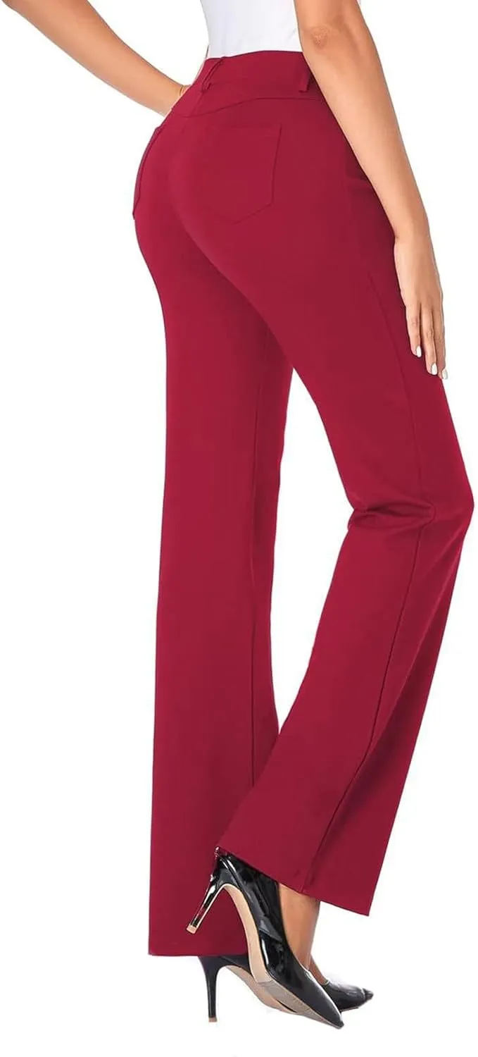Bootcut Dress Pants for Women,High Waisted Straight Business Pant,Casual Work Trouser,Pull On Office Slacks with Pockets 2025