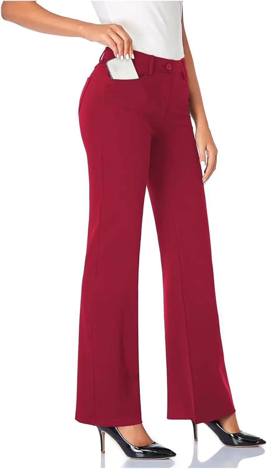 Bootcut Dress Pants for Women,High Waisted Straight Business Pant,Casual Work Trouser,Pull On Office Slacks with Pockets 2025