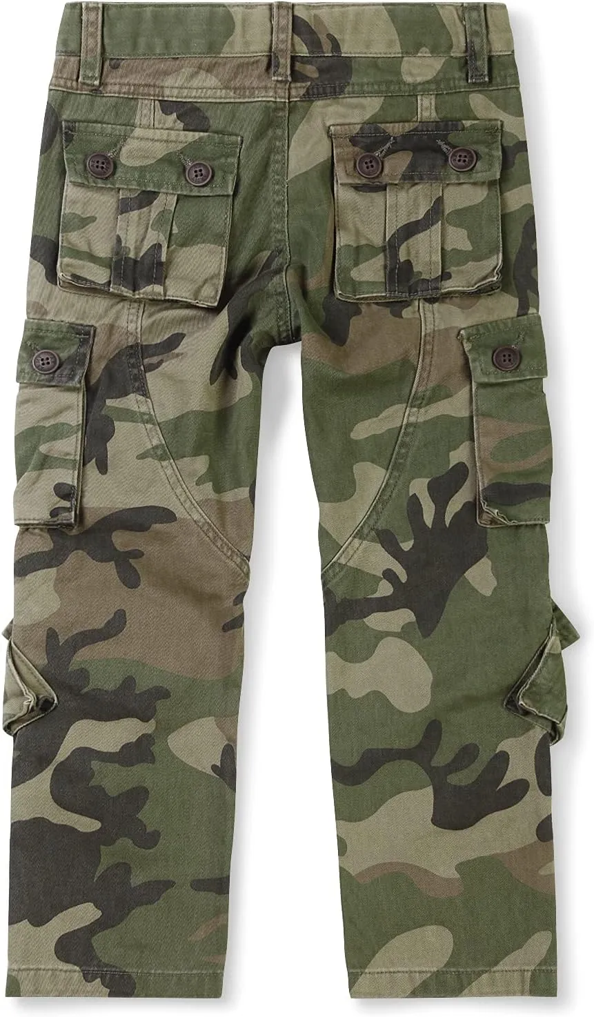Boys' Camo Military Cargo Pants, 8 Pockets Casual Outdoor Scout Hiking Trousers