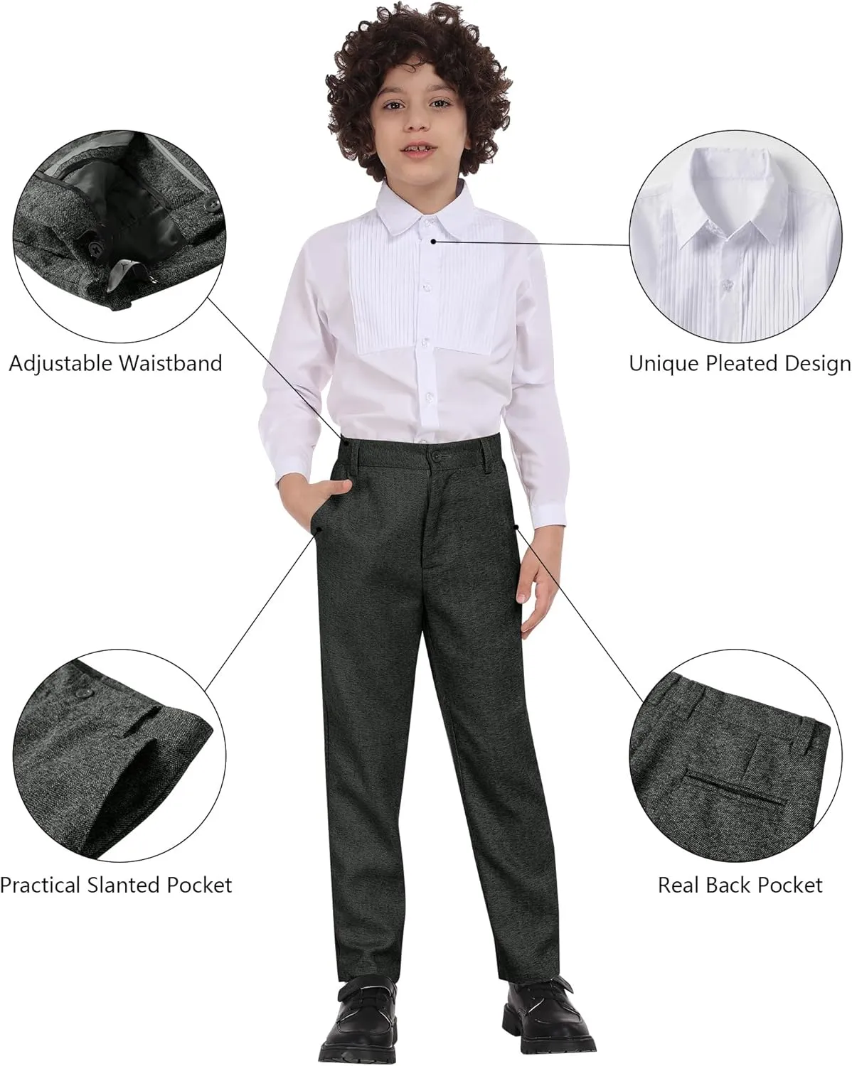 Boys Suit 6pcs Tweed Herringbone Suits for Kids Slim Fit Tuxedo Formal Jacket Wedding Shirt Blazer Vest Pants Set with Tie