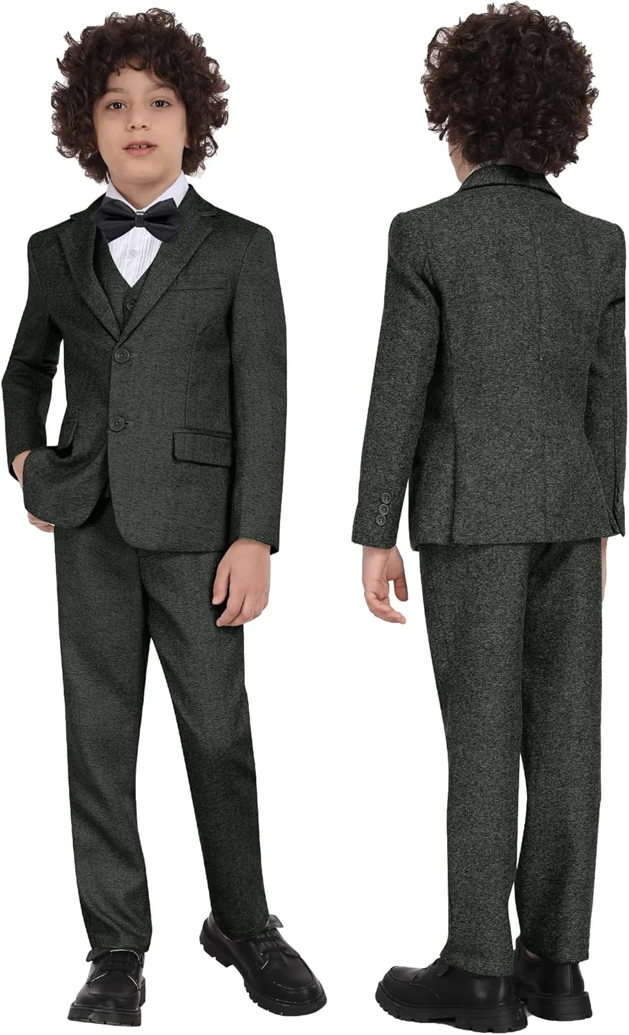 Boys Suit 6pcs Tweed Herringbone Suits for Kids Slim Fit Tuxedo Formal Jacket Wedding Shirt Blazer Vest Pants Set with Tie