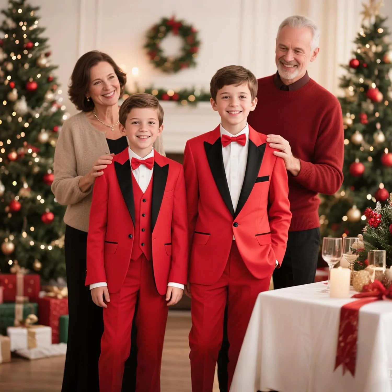 Boys Suits 3 Piece Slim Fit Formal Set One Button Solid Tuxedo Jacket Vest Pant for Kids Prom Wedding 4-16 Years Peak Lapel