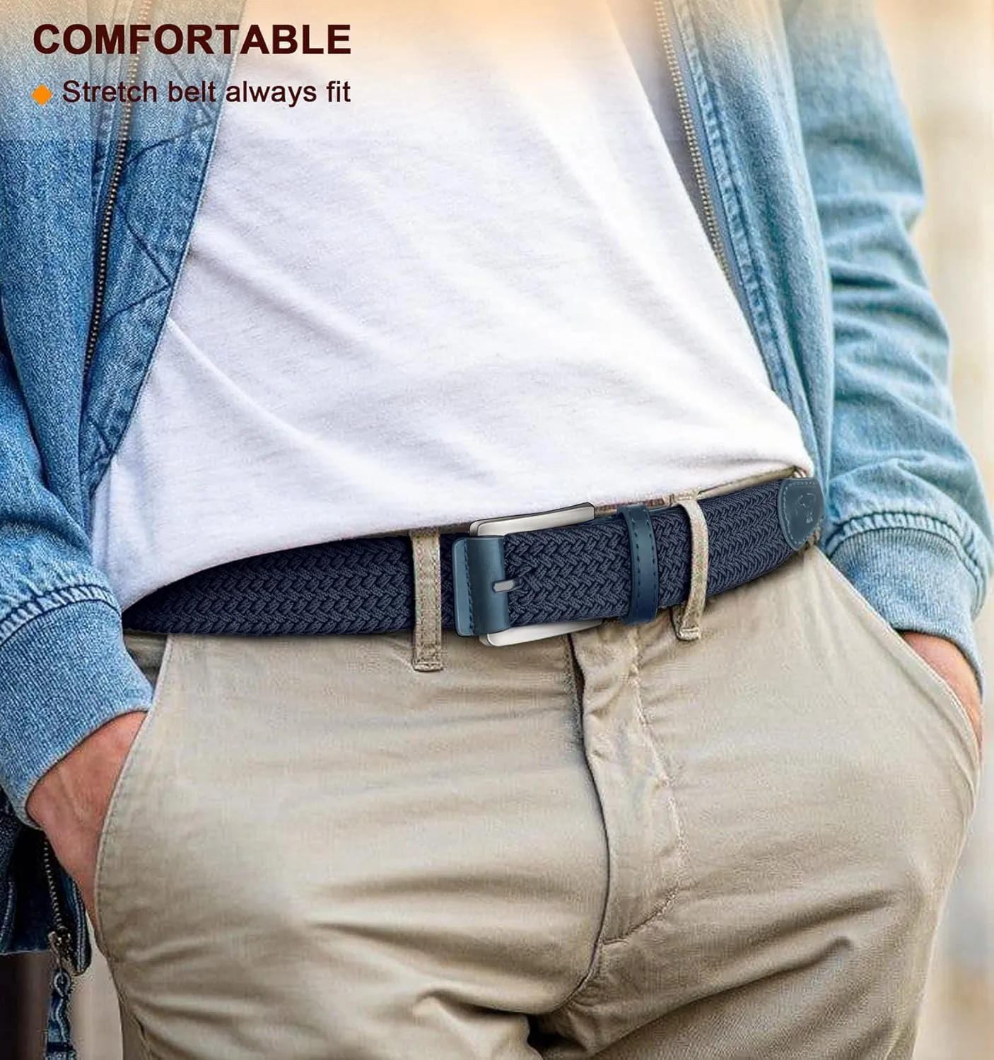 BULLIANT Belt for Men 2Pack,Mens Gift Stretch Braided Web Belt Elastic for Casual Golf Jeans,1 3/8"