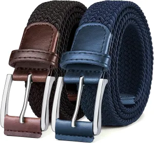 BULLIANT Belt for Men 2Pack,Mens Gift Stretch Braided Web Belt Elastic for Casual Golf Jeans,1 3/8"