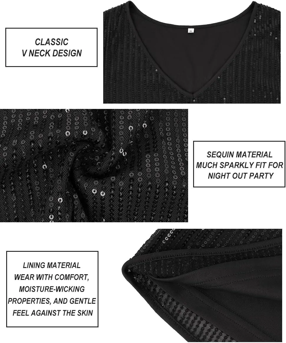 CARCOS Plus Size Sequin Top for Women Short Sleeve Party Blouse Evening Sparkle Shimmer V Neck Glitter Shirt Ladies XL-5XL