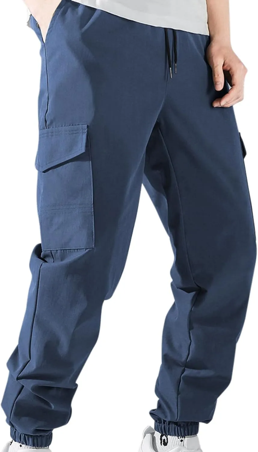 Cargo Pants for Men Casual Lightweight Jogger Elastic Waist Drawstring Sweatpants Athletic Hiking Pants with Pockets