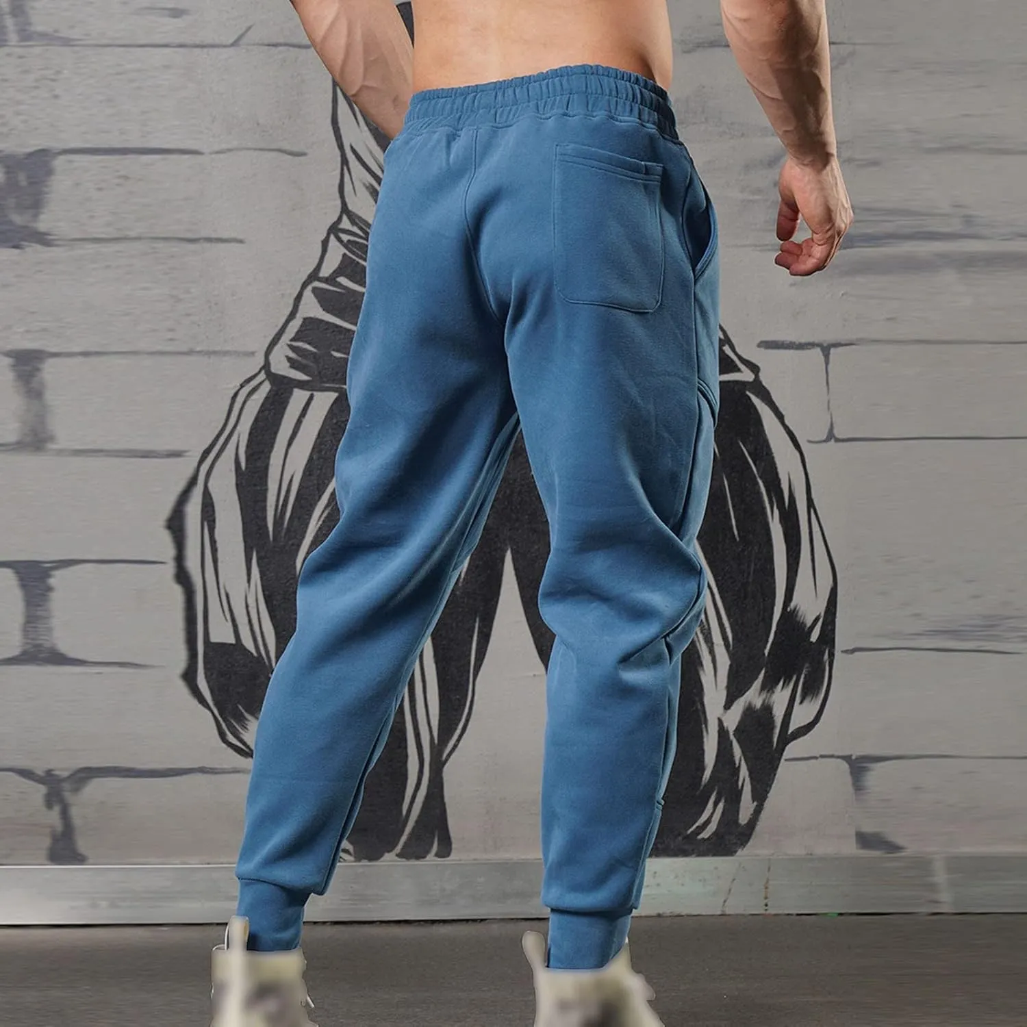 Chinos Pants Men Slim Fit Male Spring Casual Fitness Running Trousers Drawstring Loose Waist Color Matching Pants