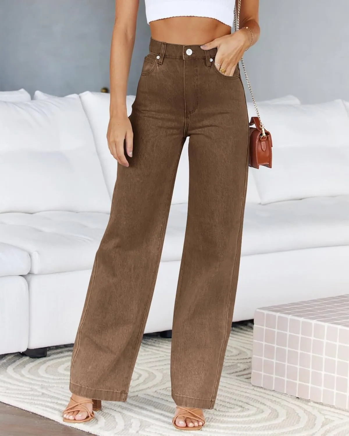 Cicy Bell Women's High Waisted Jeans Boyfriend Baggy Straight Leg Casual Denim Pants with Pockets